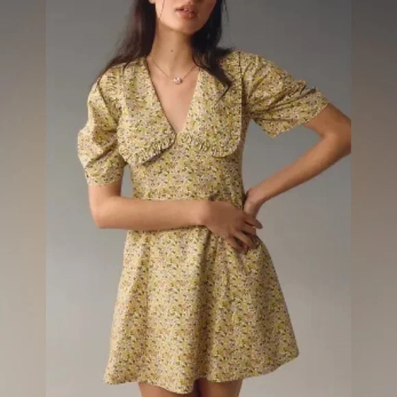 By Anthropologie Short-Sleeve Collared Printed Midi Dress NWT - Picture 2 of 15